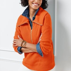 Talbots Ribbed Half-zip Sweater In Harvest Pumpkin XS